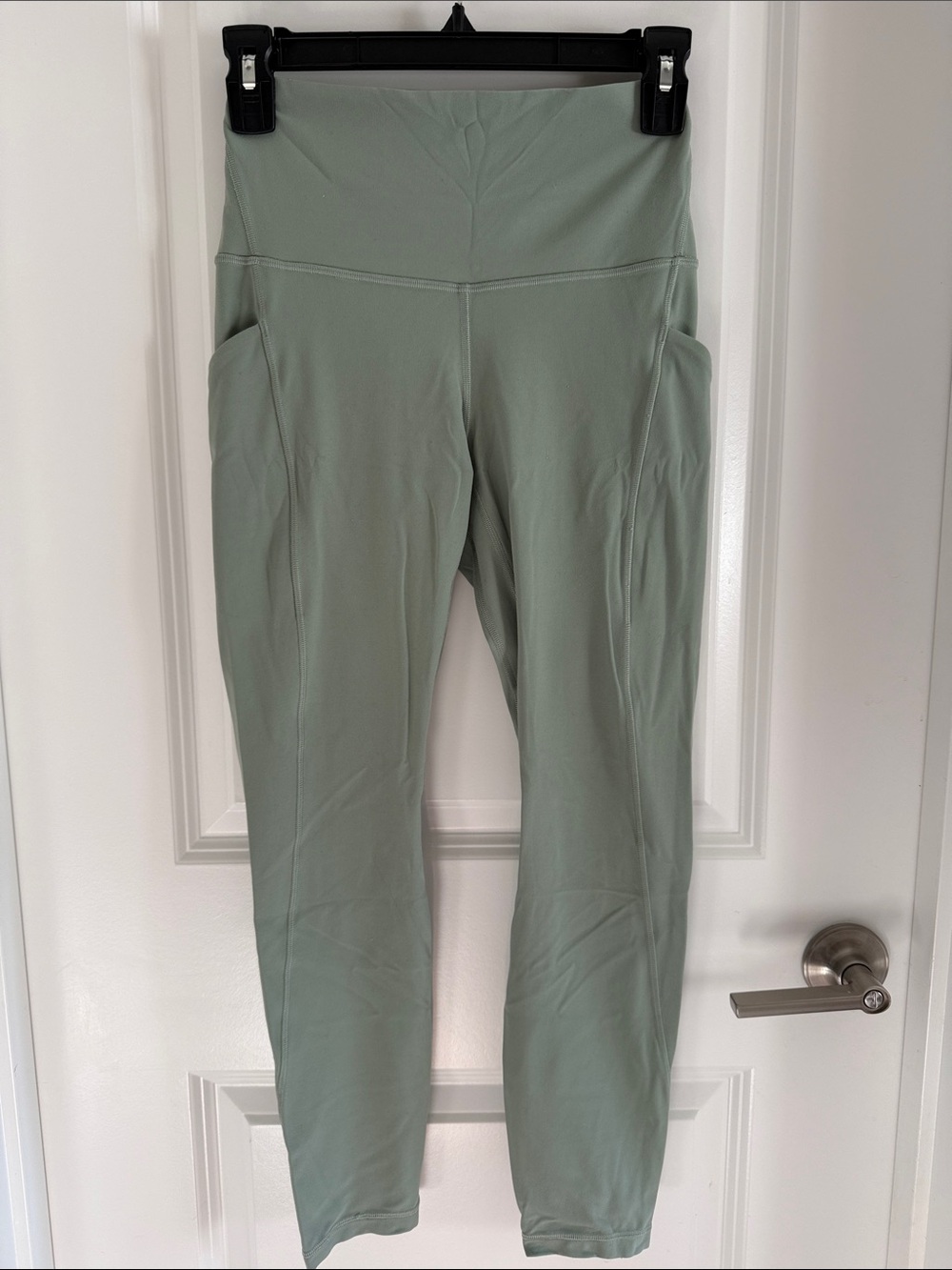 Lululemon High-Waist Sage Green Leggings with Side Pockets